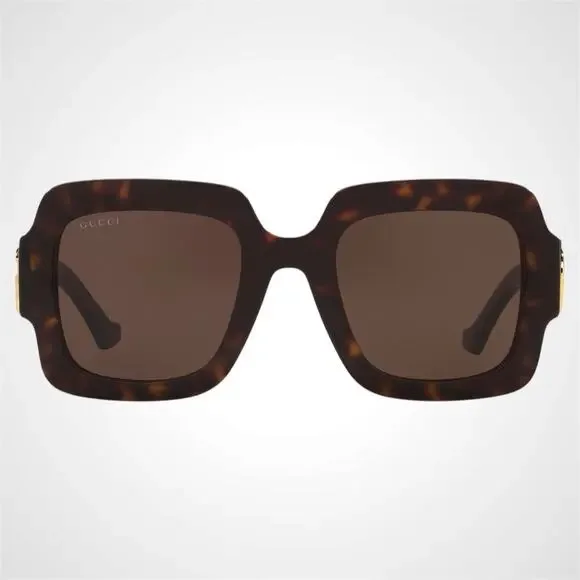 GUCCI Sunglasses New Brown Tortoise Square 50mm Gold Metal GG Logo Authentic - Picture 2 of 9